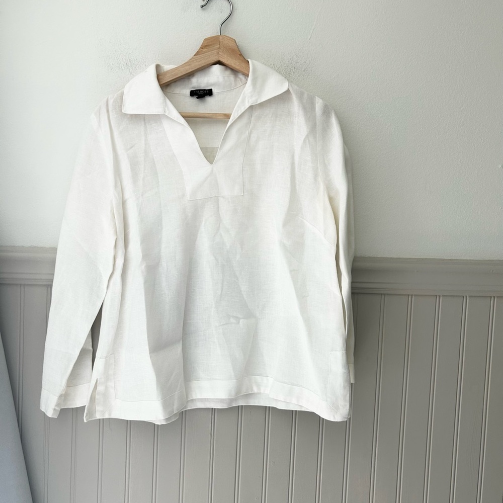 Talbots Petite Small Women's White Linen Long Sleeve Blouse